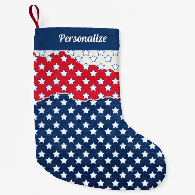 Red White & Blue American Stars Christmas Holiday Small Christmas Stocking (Front)