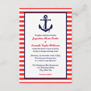 Red White & Blue Anchor - 3x5 Wedding Invitation
