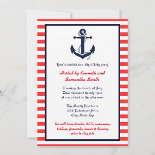 Red White & Blue Anchor - Party Invitation
