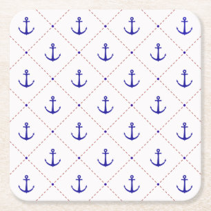  Red White Blue Anchors Away Boating Square Paper Coaster