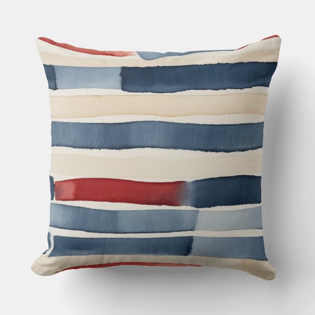 Red White blue and beige Abstract stripes Cushion (Front)