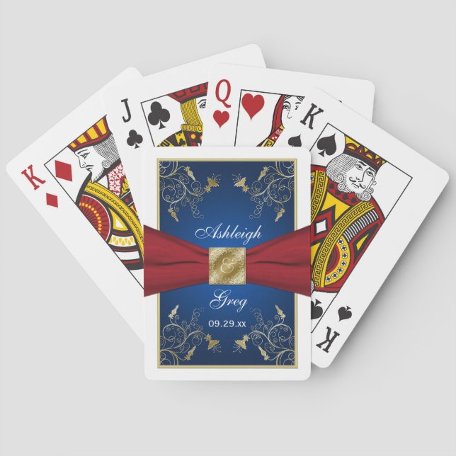 Red, White, Blue, and Gold Floral Playing Cards (Back)