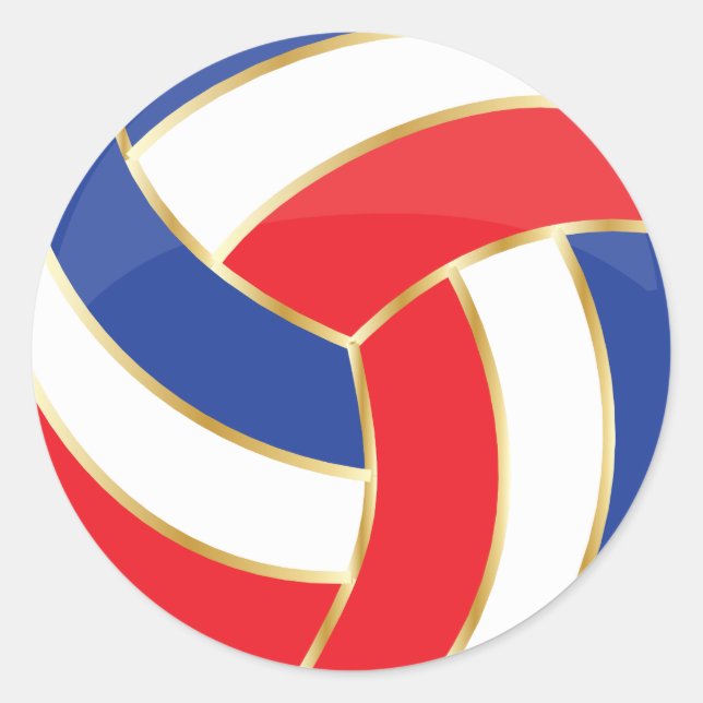 Red, White, Blue and Gold Volleyball Classic Round Sticker (Front)