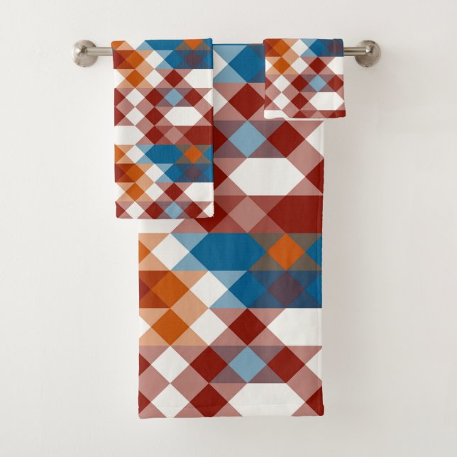 red white blue and orange geometric bath towel set (Insitu)