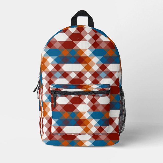 red white blue and orange geometric printed backpack (Front)