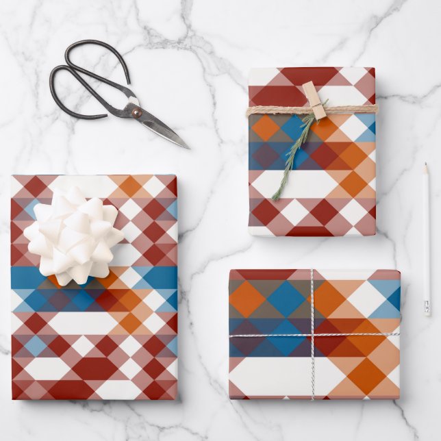 red white blue and orange geometric wrapping paper sheet (Front)