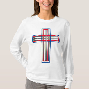 Red, White, Blue and Siver Layered Cross T-Shirt