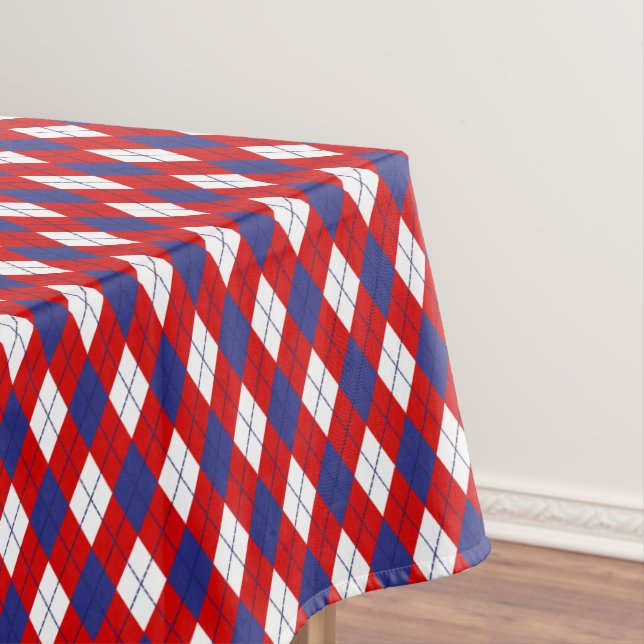 Red,White,Blue Argyle 1-52x70 COTTON TABLECLOTH (In Situ)