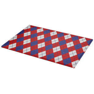 Red,White,Blue Argyle 1-GLASS CUTTING BOARD