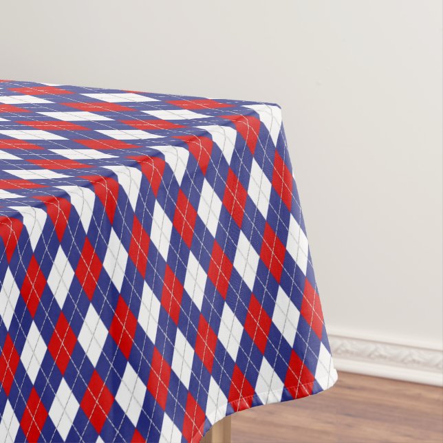Red,White,Blue Argyle 2-52x70 COTTON TABLECLOTH (In Situ)
