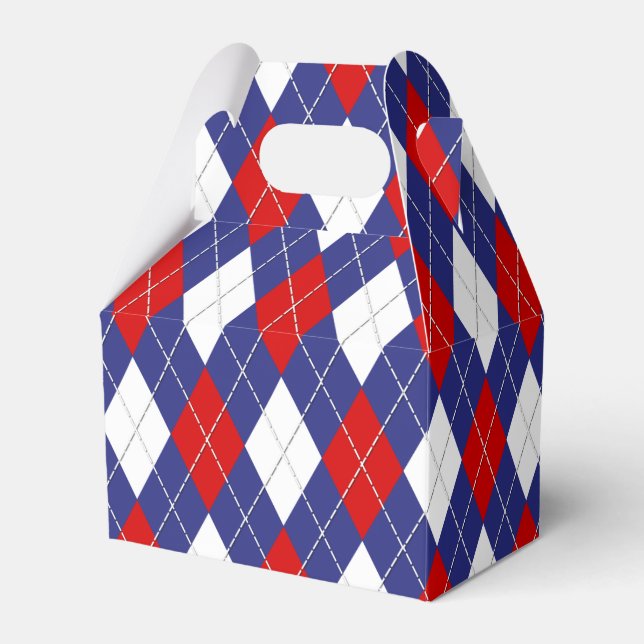 Red,White,Blue Argyle 2-PARTY FAVOR BOX, gable Favour Box (Front Side)