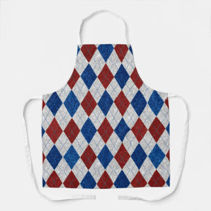 Red, White, Blue Argyle July 4 Glitter Apron