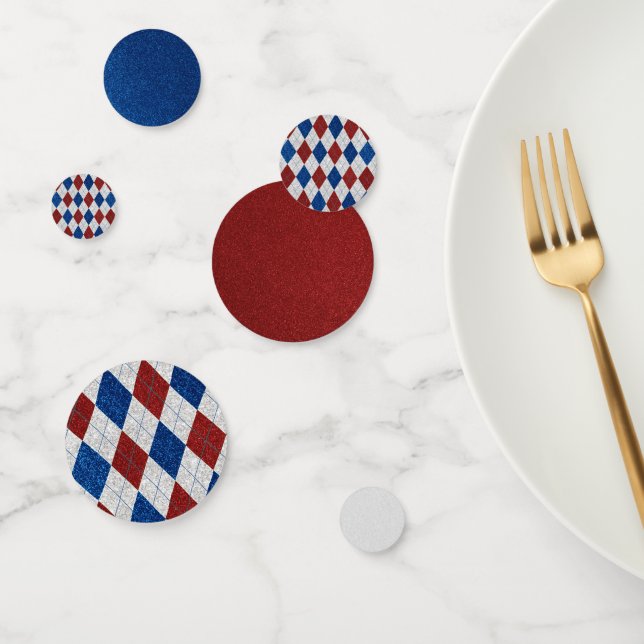 Red, White, Blue Argyle July 4 Glitter Confetti (Group)