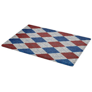 Red, White, Blue Argyle July 4 Glitter Cutting Board