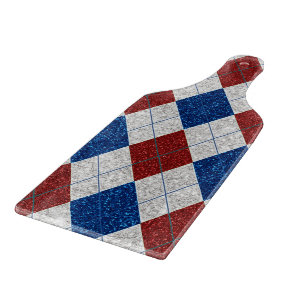Red, White, Blue Argyle July 4 Glitter Cutting Board