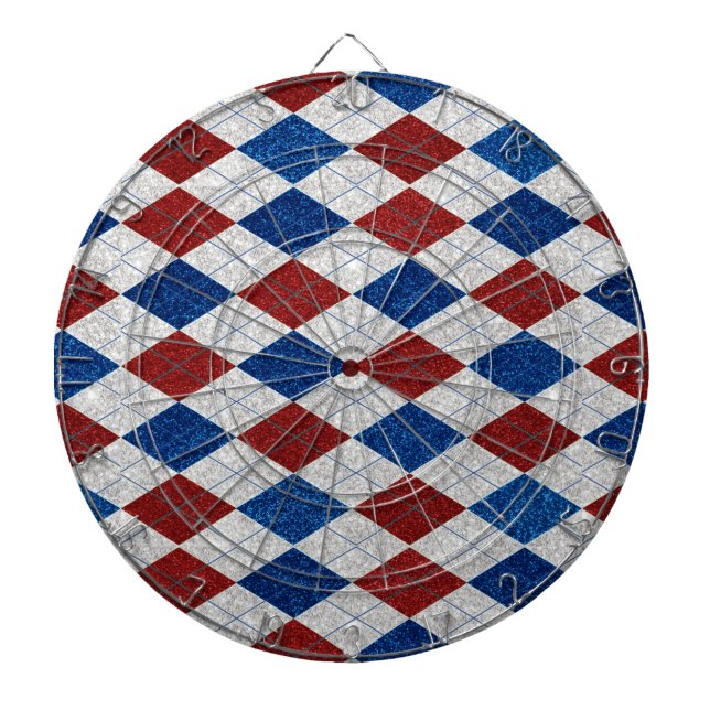 Red, White, Blue Argyle July 4 Glitter Dartboard (Front)