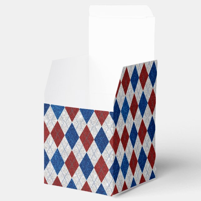 Red, White, Blue Argyle July 4 Glitter Favour Box (Opened)