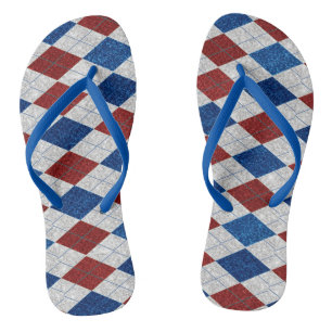 Red, White, Blue Argyle July 4 Glitter Flip Flops