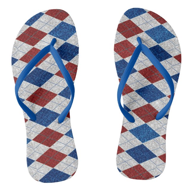 Red, White, Blue Argyle July 4 Glitter Flip Flops (Footbed)