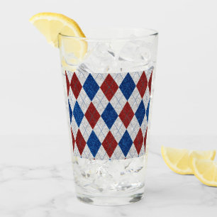 Red, White, Blue Argyle July 4 Glitter Glass