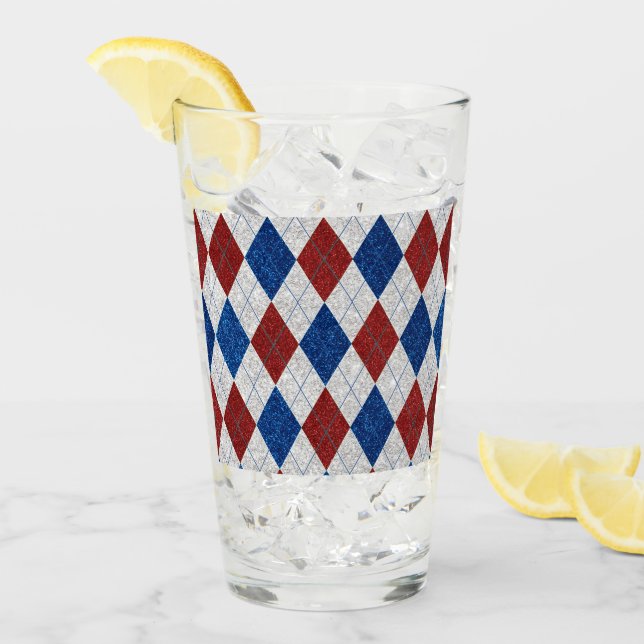 Red, White, Blue Argyle July 4 Glitter Glass (Front Ice)