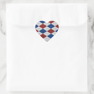 Red, White, Blue Argyle July 4 Glitter Heart Sticker