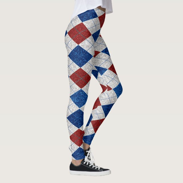 Red, White, Blue Argyle July 4 Glitter Leggings (Right)