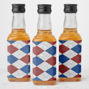 Red, White, Blue Argyle July 4 Glitter Liquor Bottle Label