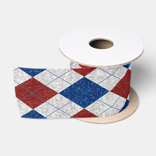 Red, White, Blue Argyle July 4 Glitter Satin Ribbon