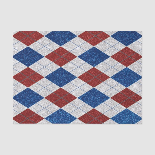 Red, White, Blue Argyle July 4 Glitter Tissue Paper (Front)