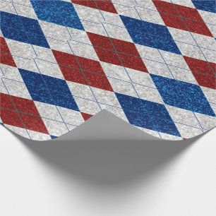 Red, White, Blue Argyle July 4 Glitter Wrapping Paper
