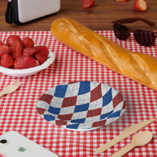 Red, White & Blue Argyle July 4th Glitter Paper Plate