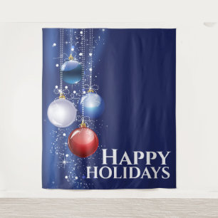 Red white blue balls ribbon Christmas greetings Tapestry