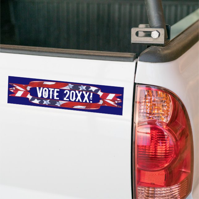 Red, White & Blue Banners Frame Template Text Bumper Sticker (On Truck)