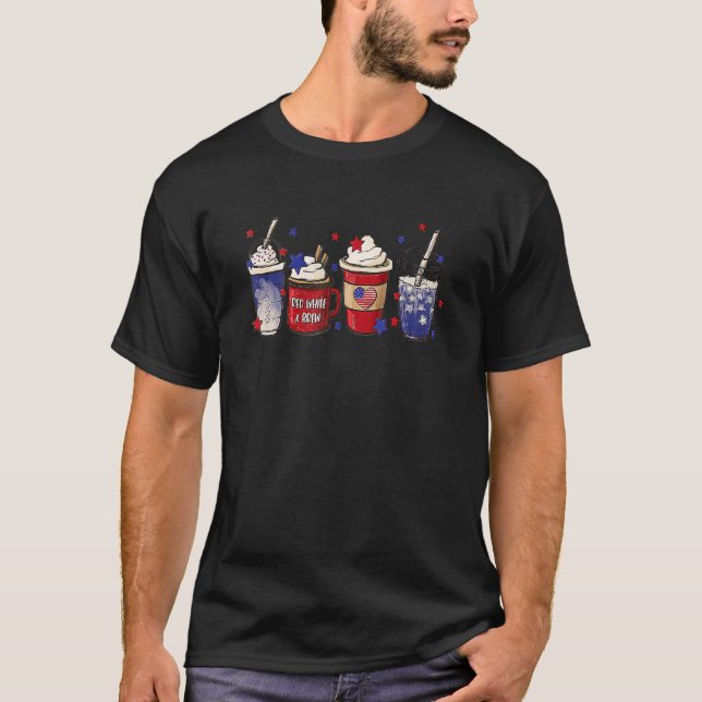 Red White & Blue Baristas Coffee  4th Of July T-Shirt (Front)