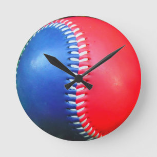 Red White & Blue Baseball Round Clock