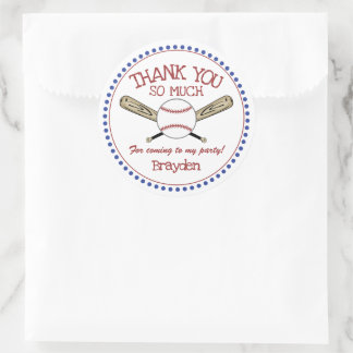 Red|White|Blue Baseball Theme Thank You Classic Round Sticker