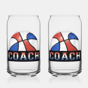 Red White Blue Basketball coach glassware Can Glass