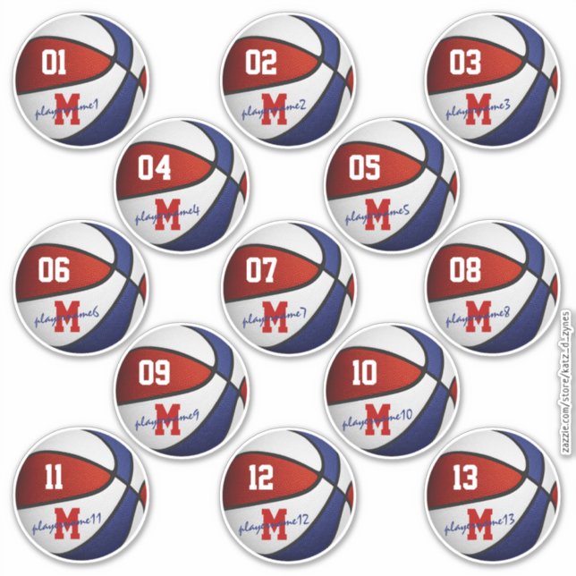 red white blue basketball custom 13 players names (Front)