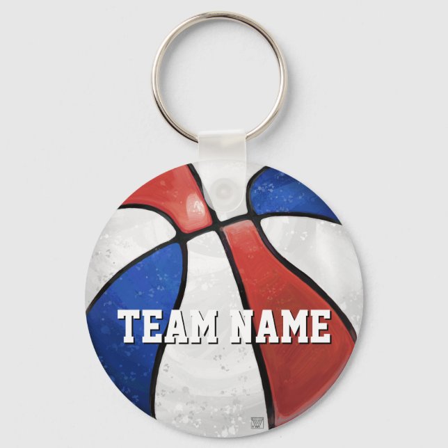 Red White Blue Basketball Key Ring (Front)