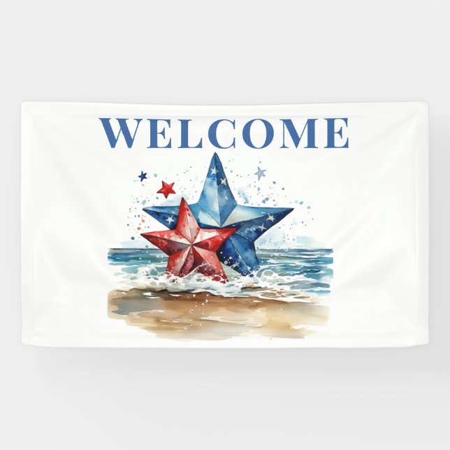 Red White Blue BBQ at the Beach Banner (Horizontal)