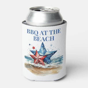 Red White Blue BBQ at the Beach Can Cooler