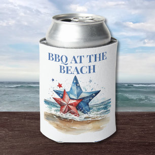 Red White Blue BBQ at the Beach Can Cooler