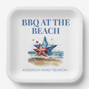 Red White Blue BBQ at the Beach Paper Plate