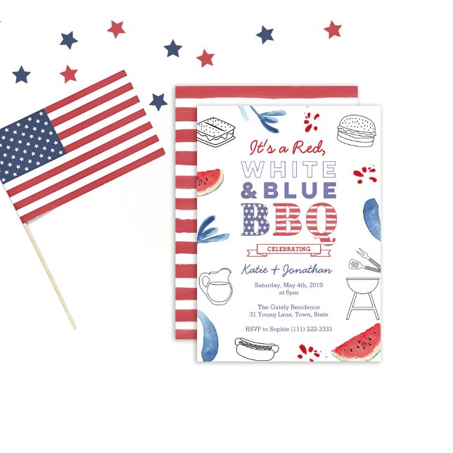 Red White Blue BBQ Couples Shower Rehearsal Dinner Invitation (Creator Uploaded)