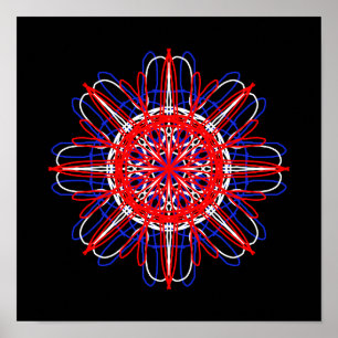 Red White Blue Black Abstract Art Kaleidoscope Poster