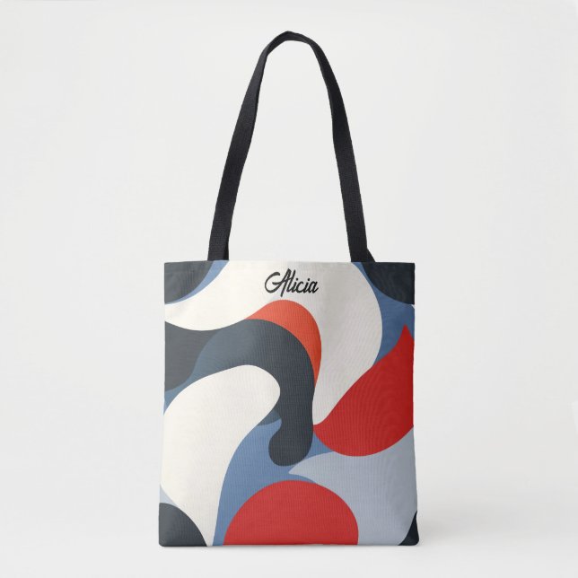Red White Blue Black Waves Tote Bag (Front)