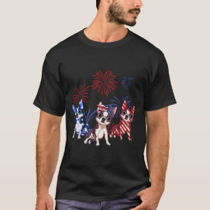 Red White Blue Boston Terrier Usa Flag 4th Of July T-Shirt
