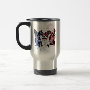 Red White Blue Boston Terrier USA Flag 4th Of July Travel Mug