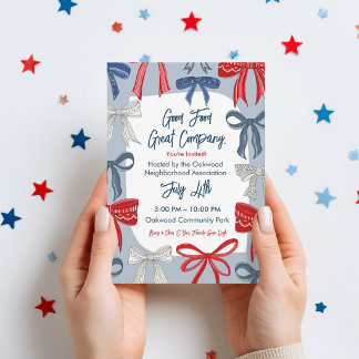 Red White & Blue Bows Fourth of July Invitation